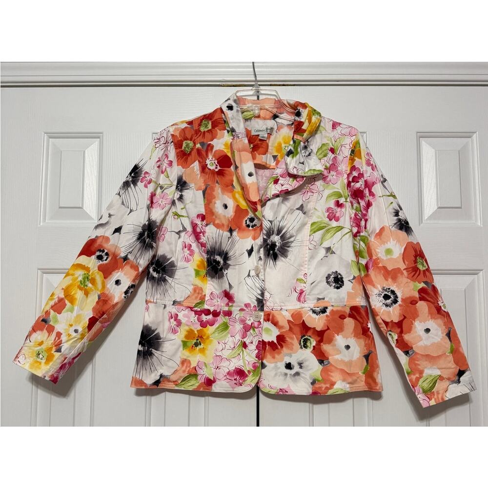 Vintage Coldwater Creek White Floral Print Long Sleeve Jacket, Size L